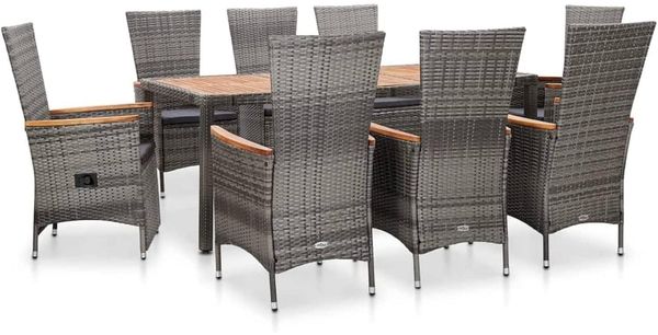 Gartenmöbel Set 8 Personen Essgruppe Rattan Gartentisch Stühle Auflagen-Grau