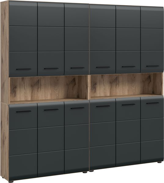 Badkombination (B/H/T: 180x185x30 cm) in schwarz matt und Nox Oak Nachbildung