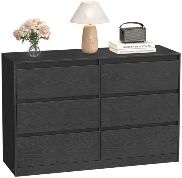 VASAGLE Kailyn Kollektion - Kommode mit 6 Schubladen, Aufbewahrungsschrank, Wäschekommode, für Schlafzimmer, 40 x 119,4 x 75 cm, modern, ebenholzschwarz