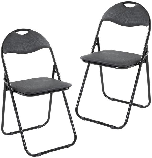 HAKU Klappstuhl gepolstert 2er Set Klappstühle bequem schwarz, gepolsterter Rücken, gepolsterter Sitz PVC-Bezug, Stahl - Maße: B 44 x H 80 x T 47 cm, Style: Modern