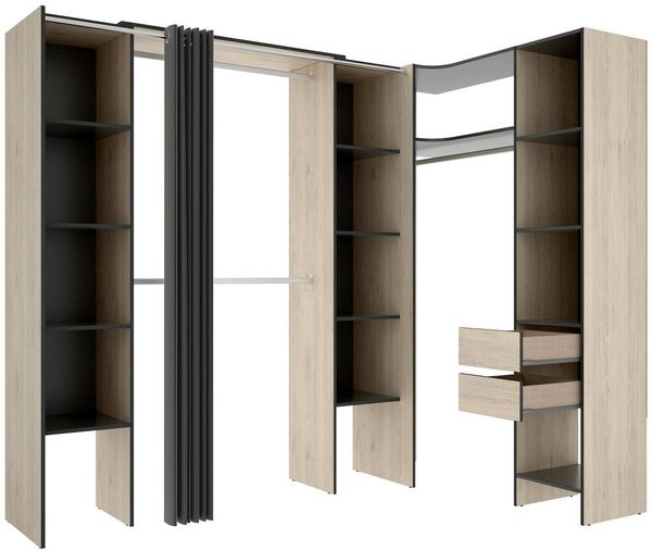 Dmora Großer Kleiderschrank Dindo, Schlafzimmermöbel, Schrank, Garderobe, 234x141 h205 cm, Anthrazit und Eiche