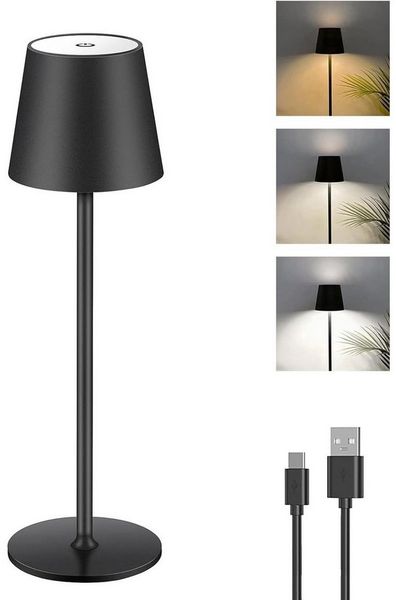 TUWENA LED Nachttischlampe Dimmbare LED, Touch Kabellose mit USB-C, Metall Wiederaufladbar Akku, Für Outdoor und Indoor, Aluminium, 5600mAh, 5W