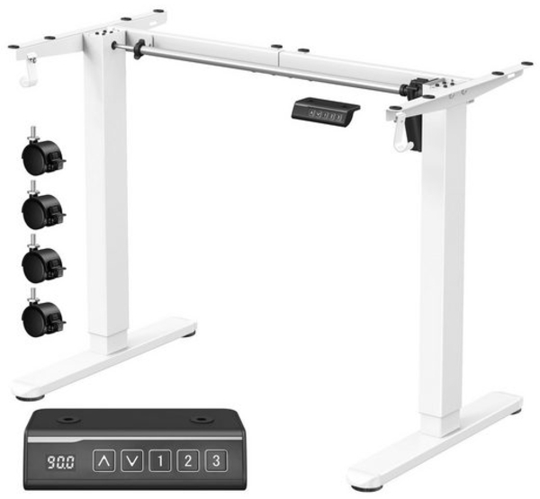VASAGLE höhenverstellbares Tischgestell elektrisch, mit 2 Haken, Memory-Funktion, Stahl, mattweiß