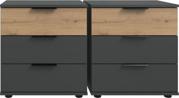 Lomadox Nachttisch GRANADA-43, graphit mit Artisan Eiche Nb. je 52/58/38 cm