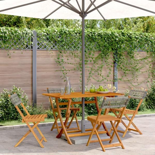 vidaXL Gartenstühle 4 Stk. Klappbar Grau Poly Rattan & Massivholz 3214595