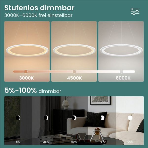 Mai & Mai Pendelleuchte Hängeleuchte pendellampe Farbtemperatur3000–6000K CRI≥95 Luvina01, LED-Pendelleuchte, mit hoher Farbwiedergabe,