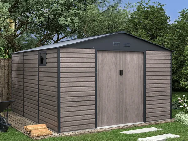 Vente-unique - ADELMO Gartenhaus Metall GrauBraun - B 372 cm x H 229 cm x L 330 cm