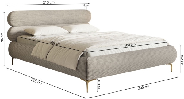 Selsey 'Roule Cord' Polsterbett 180x200 mit Cordstoff und schwarzen Füßen, Hellbeige Bild 5