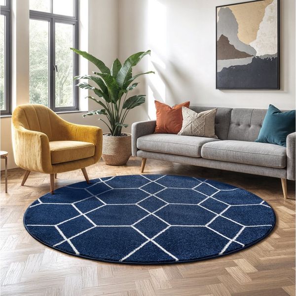 Sanat Teppich Trellis, rund, Höhe: 10 mm, Kurzflor, skandi, boho, auch als Läufer und in rund