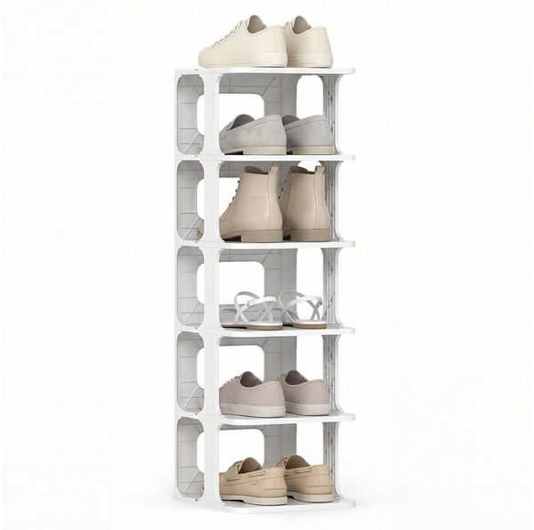 COSTWAY Schuhregal, schmal stapelbar vertikaler Schuhorganizer Kunststoff 24,5 x 27,5 x 76,5 cm