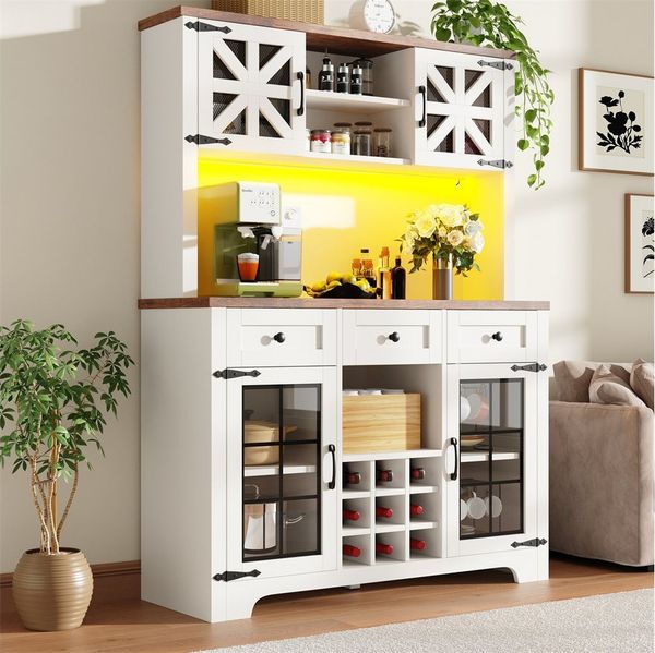 REDOM Hochschrank Moderner Küchenschrank (mit Smart LED Beleuchtung, Hochschränke fürs Wohnzimmer,Seitenschrank mit Weinregal und Kippsicherung, 1-St, 120*40*180cm)