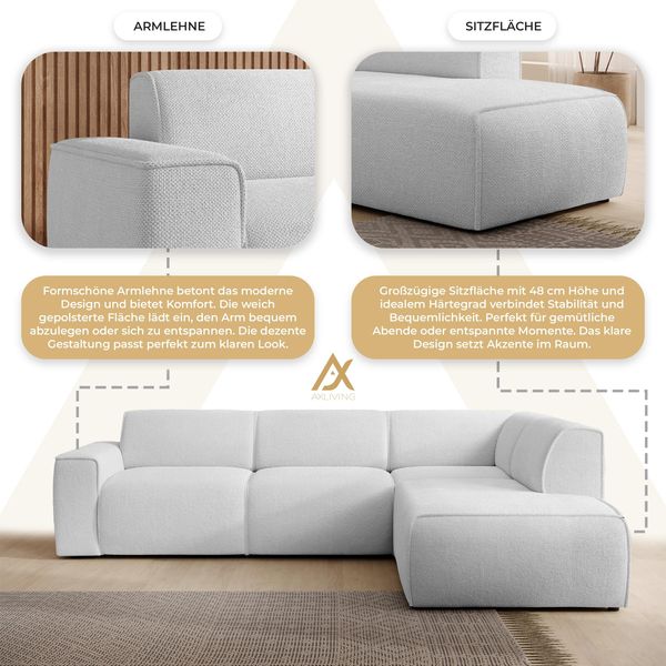AX LIVING Couch Sofa L Form Didim L Perlweiß 292 stilvoll & bequem R Bild 6