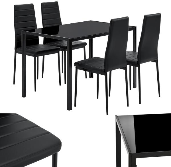 Juskys Essgruppe Dalya - Set mit Esstisch & Stühlen für 4 Personen - Esszimmer 4 Stühle & Tisch - moderne Esszimmergarnitur in Schwarz