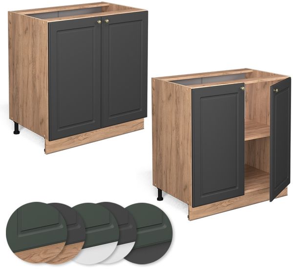 Küchenunterschrank Fame-Line Anthrazit-Gold 80 cm mit Regal, ohne Arbeitsplatte Vicco Bild 5