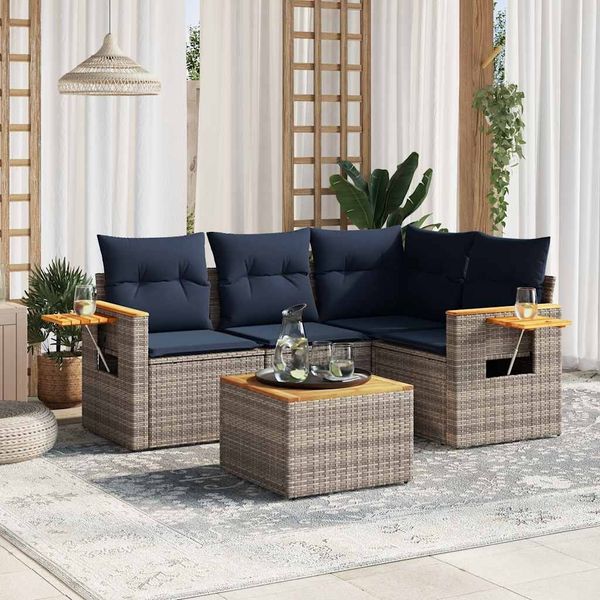 vidaXL 5-tlg. Garten-Sofagarnitur mit Kissen Grau Poly Rattan 3226782
