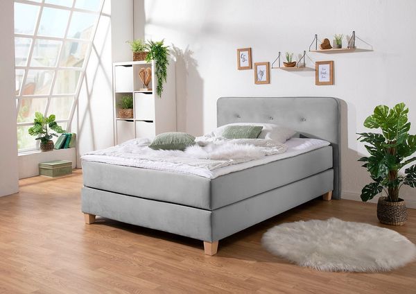 Home affaire Boxspringbett Fargo, inkl. Topper, in 3 Matratzenarten, in Samt- oder Strukturstoff