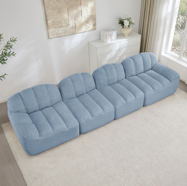 4-Sitzer modulares Sofa aus Granulierter Fleece, frameless, 366 x 104 x 79 cm, Blau