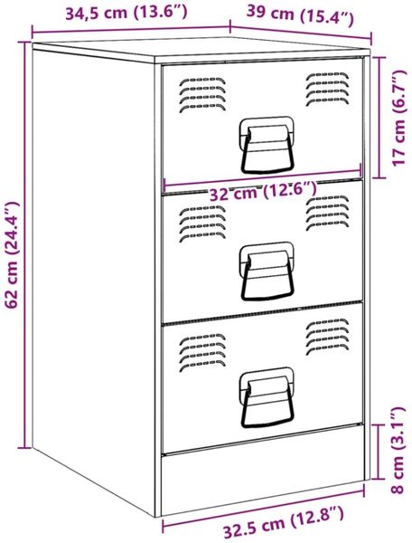 vidaXL Nachttische 2 Stk. Weiß 34,5x39x62 cm Stahl 841786 Bild 5