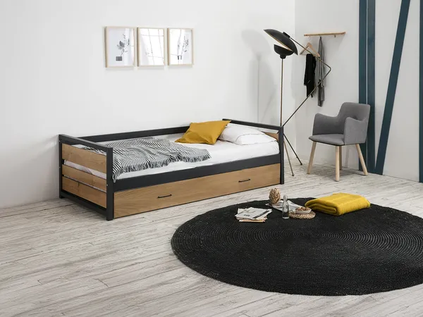Vente-unique - BOSTON Bett MetallHolz, PlatteHolz, Platte Beige - B 98,5 cm x H 62 cm x L 200 cm