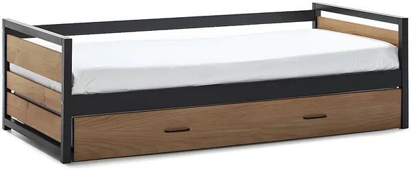 Vente-unique - BOSTON Bett MetallHolz, PlatteHolz, Platte Beige - B 98,5 cm x H 62 cm x L 200 cm