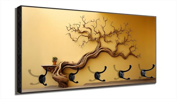 Wallario Garderobenpaneel Lebensbaum Skulptur (1-teilig, inkl. Haken und Befestigung), 80x40cmHolz