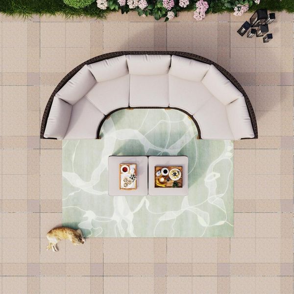 PHI VILLA Gartenlounge-Set, (4 x Fächer-Sofa, 1 x Armloser Stuhl, 2 x Ottomane, Polyethylen-Rattan)