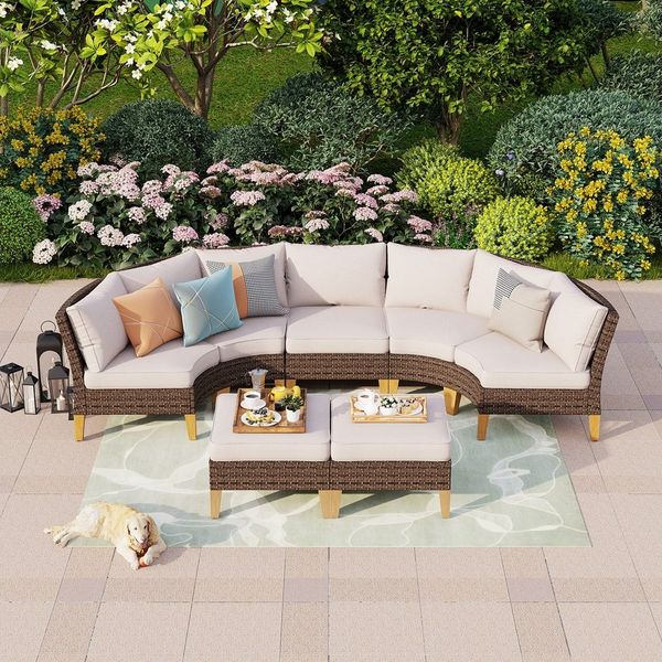PHI VILLA Gartenlounge-Set, (4 x Fächer-Sofa, 1 x Armloser Stuhl, 2 x Ottomane, Polyethylen-Rattan)