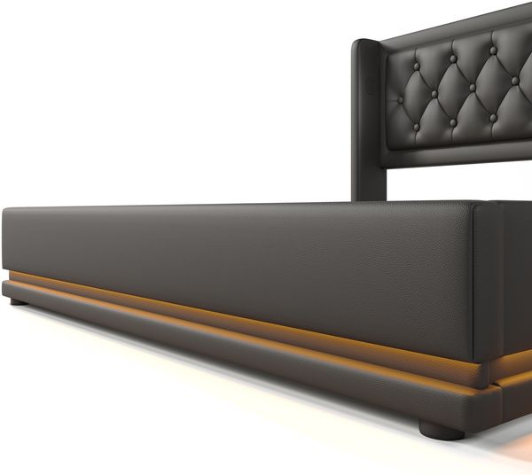 Polsterbett 180x200 cm, PU-Schwarz mit hydraulischem Bettkasten, 3-seitiger LED-Beleuchtung und USB Typ-C Bild 10