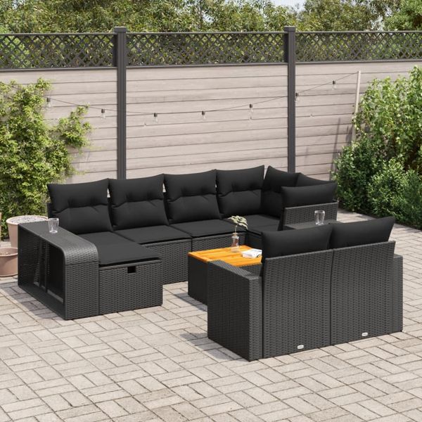 vidaXL 11-tlg. Garten-Sofagarnitur mit Kissen Schwarz Poly Rattan 3326079