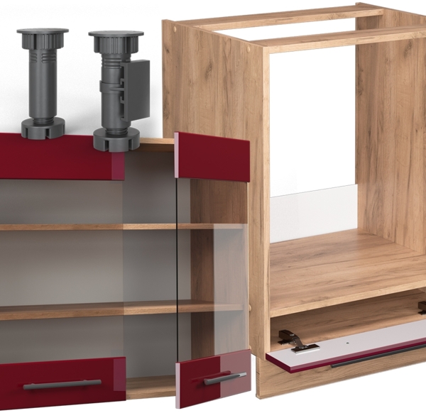 Eckküche Fame-Line Bordeaux Hochglanz/Goldkraft Eiche 227 x 60 cm , AP Anthrazit Vicco Bild 5