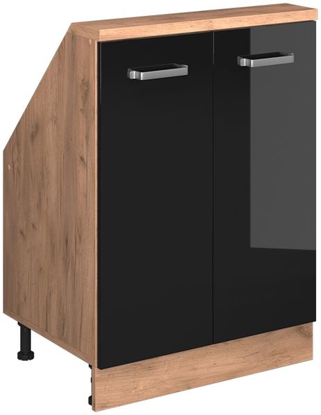 Küchenschrank für Dachschrägen R-Line Schwarz Hochglanz 60 cm mit 2 Türen Vicco