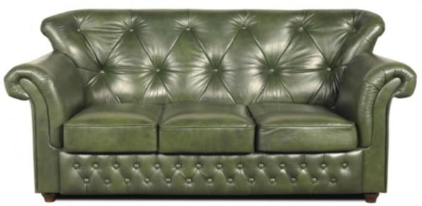 Casa Padrino Chesterfield Echtleder 3er Sofa in grün mit dunkelbraunen Füßen 200x80 x H. 85 cm