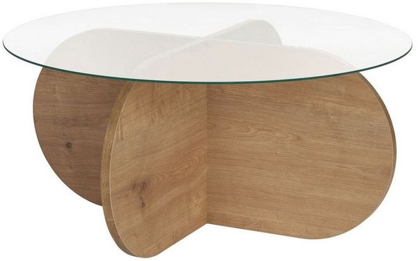 Stylish Coffee Table, Sapphire Oak & Transparent, 75 x 35 x 75 cm | 100% Tempered Glass Top, 100% Melamine Coated Frame, Durable & Modern Design