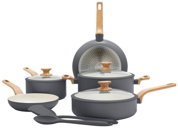 GREENPAN Pfannen-Set Essence 5-tlg. Topf & Pfannenset grau Antihaft Spülmaschinenfest, Aluminium, PFAS-frei, kratzfest, alle Herdarten, Backofengeeignet, Ø 18–26 cm Set