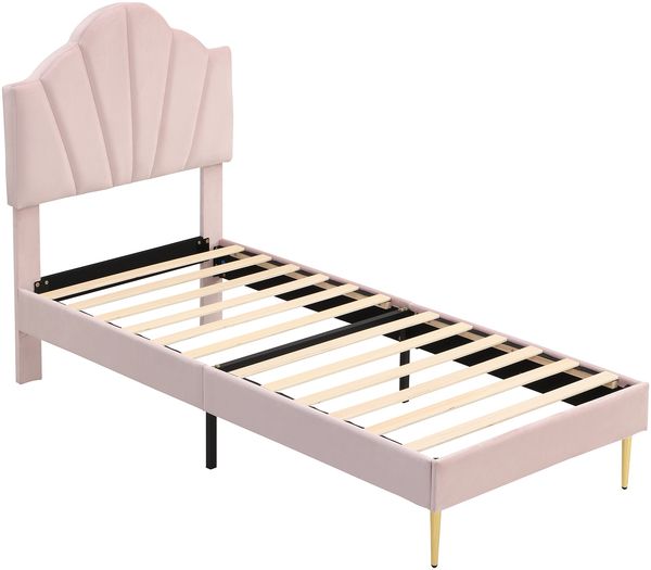 Polsterbett 90×200 cm mit höhenverstellbarem Kopfteil, Muschel-Design, Pink, ohne Matratze Bild 6