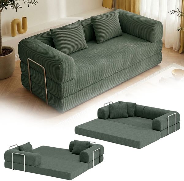 skølm 'Lofn' Modulares Sofa 2 Sitzer, 200x100 cm, Vollschaumcouch mit Metallgestell, Cord dunkelgrün, Schlafsofa vakuumverpackt, kein Aufbau erforderlich