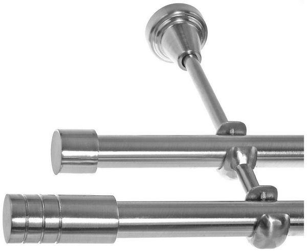 BASIT Gardinenstange Edelstahloptik 19mm mit Wandträgern 120 cm E60, Ø 19 mm, 2-läufig, verschraubt, Metall, H28 120 cm E60 Zylinder