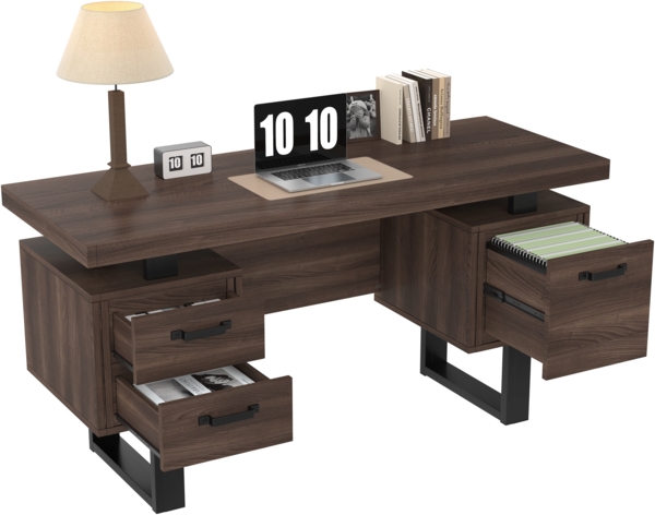 Schreibtisch mit 2 Schubladen & Ablagefach, Stahlgestell, Büro- & Computertisch in Dunkelbraun, stabil & pflegeleich Bild 7