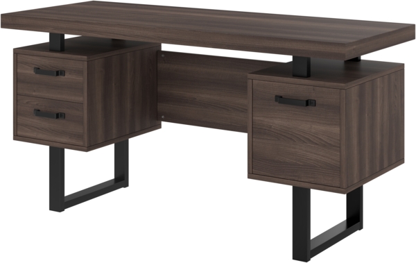 Schreibtisch mit 2 Schubladen & Ablagefach, Stahlgestell, Büro- & Computertisch in Dunkelbraun, stabil & pflegeleich Bild 8