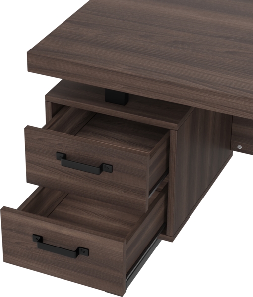 Schreibtisch mit 2 Schubladen & Ablagefach, Stahlgestell, Büro- & Computertisch in Dunkelbraun, stabil & pflegeleich Bild 10