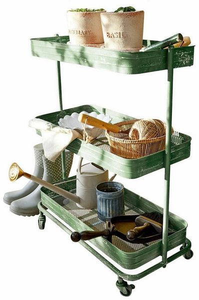 Mirabeau Pflanztisch praktisches Pflanzregal Deonte mit Ablagefläche in Antikgrün (nostalgisches Design, inkl. Ablage zum Trocknen & Dekorieren), Blumentrockner, Eisen, Gitternetz, B 60cm, H 80cm, T 30cm