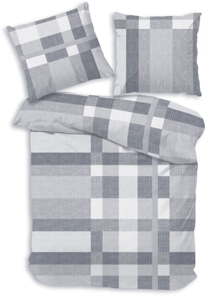 Träumschön Bettwäsche Premium Set aus Baumwolle 135x200 oder 155x220 cm, Muster Kariert grau, Baumwolle, 2 teilig, mit Reißverschluss, luftig und leichte Sommerbettwäsche