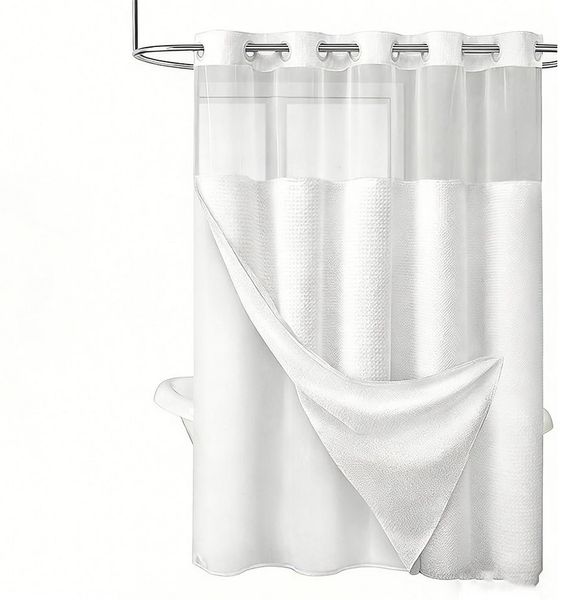 Agger Duschvorhang Duschvorhang-Set ohne Haken, Waffel-Duschvorhang mit Futter, 180x188 cm,pflegeleicht waschbar für Dusche Badewanne Gäste-WC usw