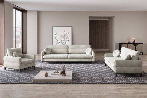 MOEBLO Polstergarnitur ESTELA 3+2+1, (Stoff Samt (Velour) Glamour Wohnlandschaft Sofa Couch Garnitur, Polstermöbel-Set Ohrensofa 3 Sitzer, 2 Sitzer und Sessel)