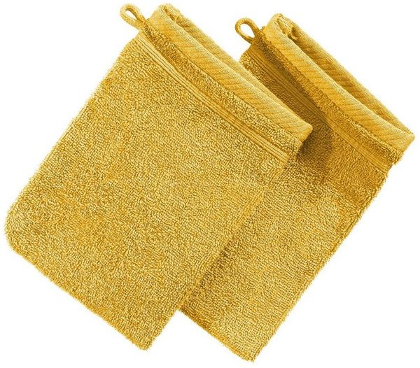 Erwin Müller Waschhandschuh Waschhandschuh "Heidelberg" 2er-Pack, Frottier (2-St), Walk-Frottier Uni, Gelb