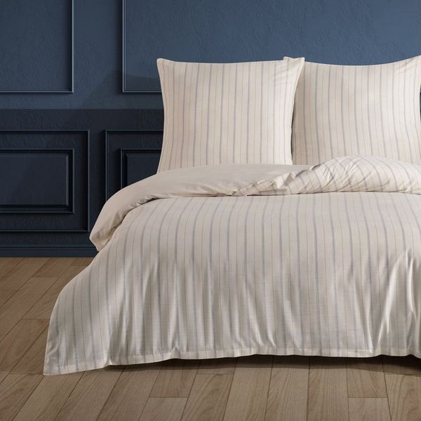 Buymax Bettwäsche Luxury Natur Bettwäsche, Premium Qualität, Slub Yarn Dyed: 100% Baumwolle, 3 teilig, 200x200 cm, Bettbezug-Set, Reißverschluss, Premium Qualität, gestreift