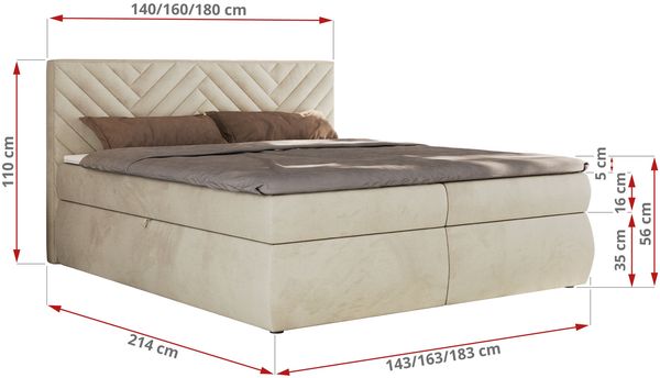Boxspringbett AVERTA 140 x 200 cm mit Bettkasten und Topper, Doppelbett mit Bonnell-Federkernmatratze, gepolstertem Kopfteil, Stauraum, modernes Schlafzimmer Bett - Beige Velvet - H4 Bild 6