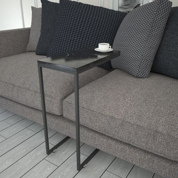 Hanah Home Industrial Side Table with Wheeled Metal Legs, Black & White, 46 x 62 x 26 cm | 100% Melamine Coated Particle Board, 18 mm Thick | Stylish & Functional
