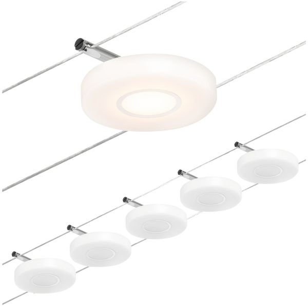 Paulmann No. 94426 Seilsystem DiscLED 5 Spots Chrom Satin 3000K DC 60VA