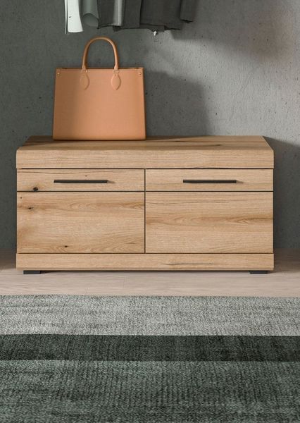 Home affaire Sitzbank SIENA, Breite 90 cm, 2 Türen, 2 Einlegeböden, 4 Fächer (1-St, hochwertige Rillenfräsung in MDF Front), Garderobenbank, Dielenbank, Bank, Flurbank, Kommode